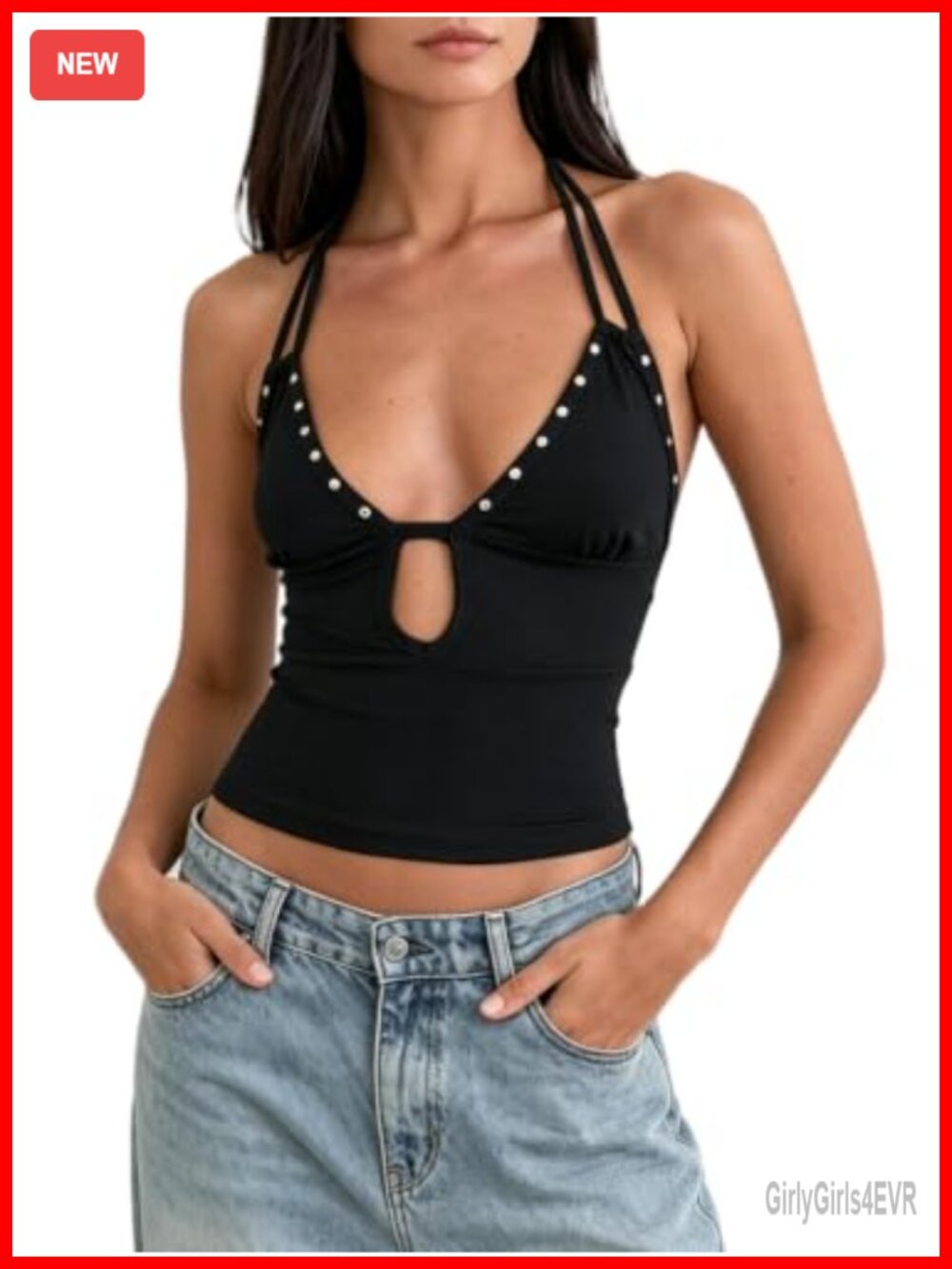 Women Sexy Keyhole Cut Out Halter Camisole Y2K Going Out Party Top